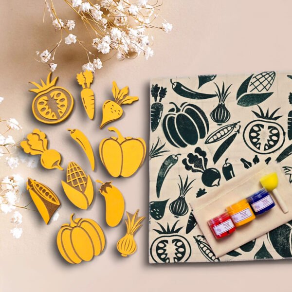 Kit 12 Sellos de 12 cm Vegetales +3 Pinturas* +Esponja +Tela +Manual de Instrucciones