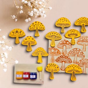 Kit 10 Sellos 12 cm Setas Místicas +3 Pinturas* +Esponja +Tela +Manual de Instrucciones