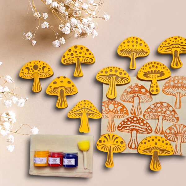 Kit 10 Sellos 12 cm Setas Místicas +3 Pinturas* +Esponja +Tela +Manual de Instrucciones