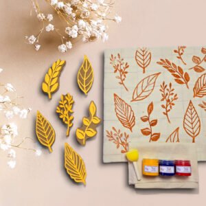 Kit 6 Sellos Hojas +3 Pinturas* +Esponja +Tela +Manual de Instrucciones
