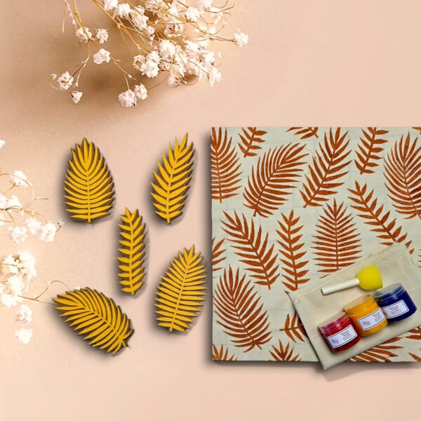 Kit 5 Sellos Helecho +3 Pinturas* +Esponja +Tela +Manual de Instrucciones