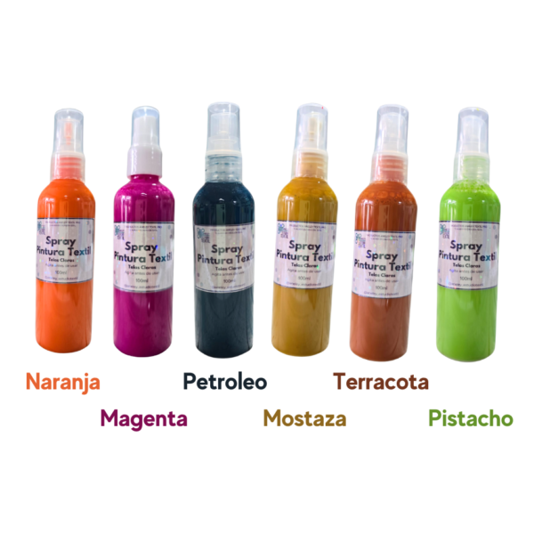 Spray Pintura Textil Colores Premium 60/100 ml. Telas Claras