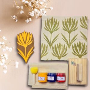 Kit 1 Sello 20 cm Flor de Montaña +3 Pinturas* +Esponja +Tela +Barén +Manual de Instrucciones