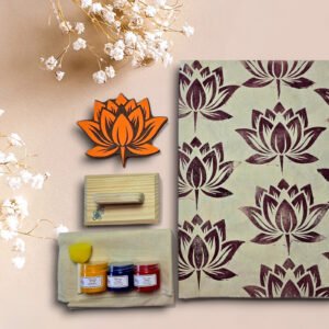 Kit 1 Sello 20 cm  Flor de Loto +3 Pinturas* +Esponja +Tela +Barén +Manual de Instrucciones