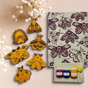 Kit 6 Sellos Mariposas Místicas +3 Pinturas* +Esponja +Tela +Manual de Instrucciones