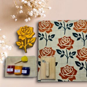 Kit 1 Sello 20 cm Flor Rosa +3 Pinturas* +Esponja +Tela +Barén +Manual de Instrucciones