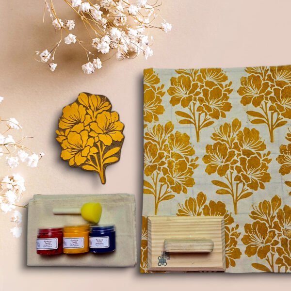 Kit 1 Sello 20 cm Flor Azaleas +3 Pinturas* +Esponja +Tela +Barén +Manual de Instrucciones