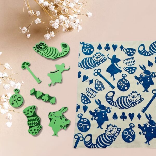 Set 7 sellos 12 cm Estampado Textil Alicia